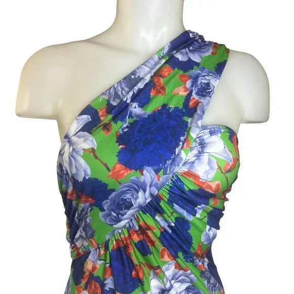 Zara Floral One Shoulder Bodysuit Multicolor Medium Blue New - Picture 3 of 8